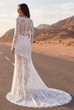 Mermaid Lace White Boho Wedding Dress With Long Sleeves