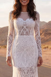 Mermaid Lace White Boho Wedding Dress With Long Sleeves