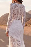 Mermaid Lace White Boho Wedding Dress With Long Sleeves