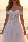 Off The Shoulder Corset A Line White Wedding Dress