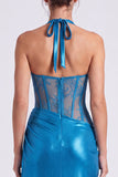 Corset Halter Sheath Lace Black Tie Dress