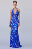 Sequins Halter Mermaid Royal Blue Formal Dress