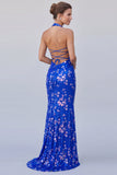 Sequins Halter Mermaid Royal Blue Formal Dress
