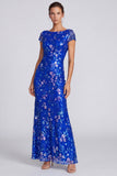 Sequins Short Sleeve Sheath Royal Blue Formal Dress