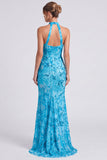 Mermaid Halter Sequins Blue Formal Dress