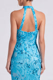Mermaid Halter Sequins Blue Formal Dress
