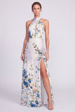 Halter A Line Blue Floral Formal Dress