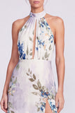 Halter A Line Blue Floral Formal Dress
