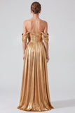 Off The Shoulder Metallic A Line Blue Formal Dress