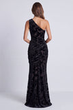 One Shoulder Mermaid Floral Black Tie Dress