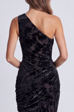 One Shoulder Mermaid Floral Black Tie Dress