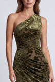 One Shoulder Mermaid Floral Black Tie Dress