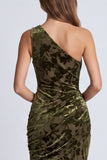 One Shoulder Mermaid Floral Black Tie Dress