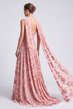 Strapless Pink Floral A Line Formal Dress