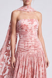 Strapless Pink Floral A Line Formal Dress