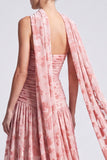 Strapless Pink Floral A Line Formal Dress