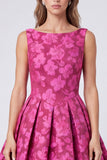 Pink Floral Boat Neck A line Fomral Dress