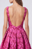 Pink Floral Boat Neck A line Fomral Dress