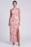 Halter Sheath Yellow Floral Formal Dress