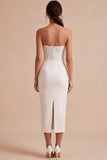 Strapless Lace Sheath Midi White Dress