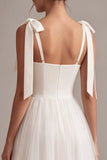 Square Neck A Line Midi White Dress