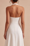 A Line Halter Midi White Dress