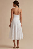 Lace Halter A Line Midi White Dress