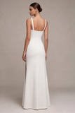 Mermaid Square Neck White Wedding Dress With Slit