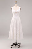A Line Cut Out Lace Midi White Dress With Pockets