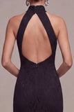 Mermaid Halter Lace Maxi Black Tie Dress