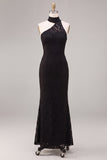 Mermaid Halter Lace Maxi Black Tie Dress