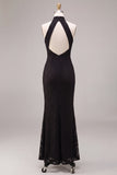 Mermaid Halter Lace Maxi Black Tie Dress