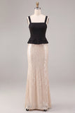 Sequins Mermaid Square Neck Black and White Maxi Formal Dress