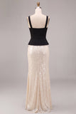 Sequins Mermaid Square Neck Black and White Maxi Formal Dress