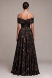 Off The Shoulder Floral A Line Maxi Black Tie Dress