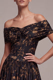 Off The Shoulder Floral A Line Maxi Black Tie Dress