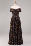 Off The Shoulder Floral A Line Maxi Black Tie Dress