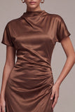Mermaid Short Sleeve Coffee Satin Maxi Formal Dress