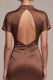 Mermaid Short Sleeve Coffee Satin Maxi Formal Dress
