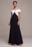 Off The Shoulder Mermaid Black and White Maxi Formal Dress