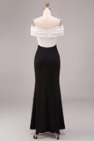 Off The Shoulder Mermaid Black and White Maxi Formal Dress