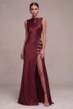 Satin A Line Straight Neck Olive Maxi Formal Dress
