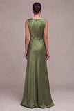 Satin A Line Straight Neck Olive Maxi Formal Dress