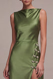 Satin A Line Straight Neck Olive Maxi Formal Dress