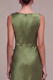 Satin A Line Straight Neck Olive Maxi Formal Dress