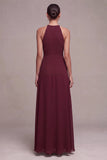 Halter Chiffon Burgundy A Line Maxi Formal Dress