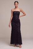 Strapless Mermaid Sequins Lace Maxi Black Tie Dress