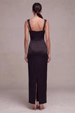 Square Neck Sheath Satin Maxi Black Tie Dress