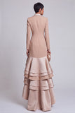 Ruffled One Piece Tiered Khaki Peak Lapel Blazer Dress