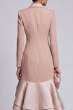 Ruffled One Piece Tiered Khaki Peak Lapel Blazer Dress